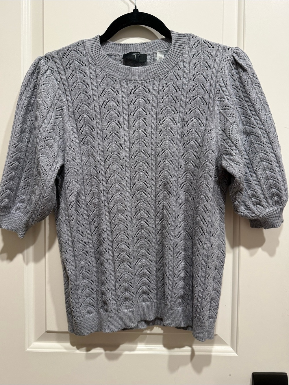 Tahari Light Gray Puff Sleeve Knit Sweater